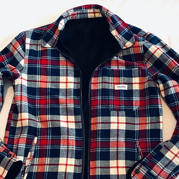 Banks Journal reversible jacket unisex Men's Medium barn jacket black red plaid - Picture 6 of 12